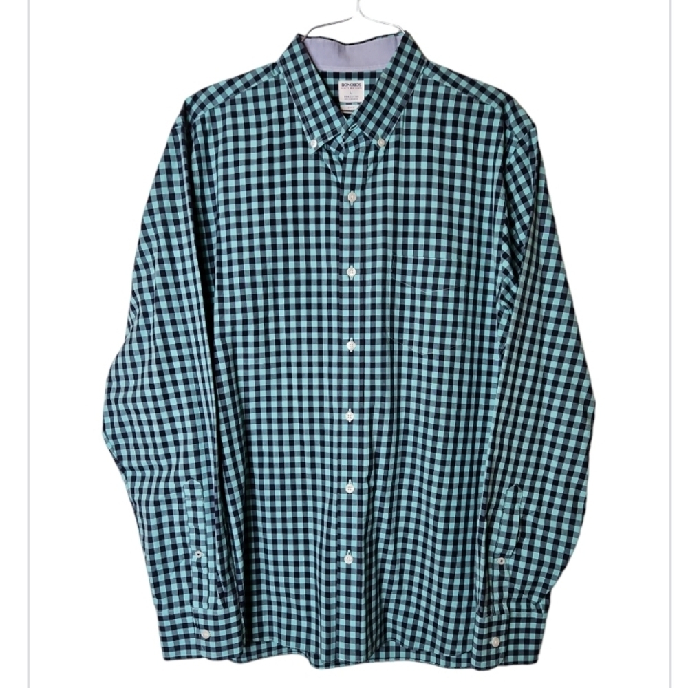 Bonobos Teal & Navy Check Long Sleeve Casual Shirt Size Large